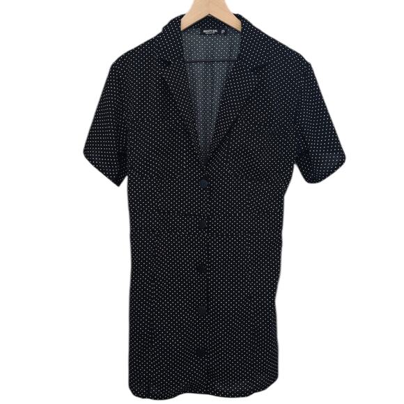NASTY GAL Button Up Black & White Polka Dot Mini Dress – Size 6 - Picture 2 of 7